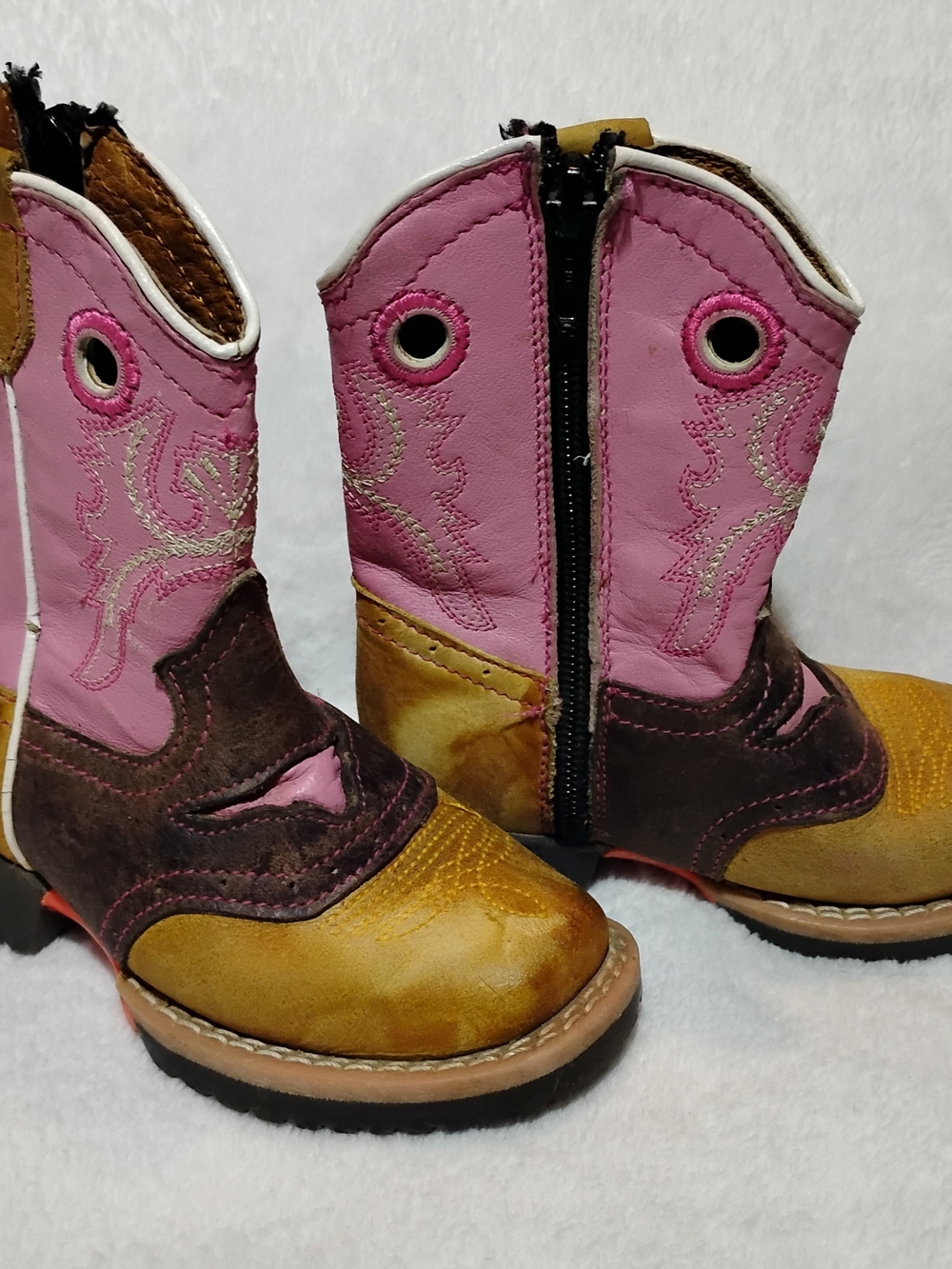 Kids Pink & Brown Western Zip-Up Boots